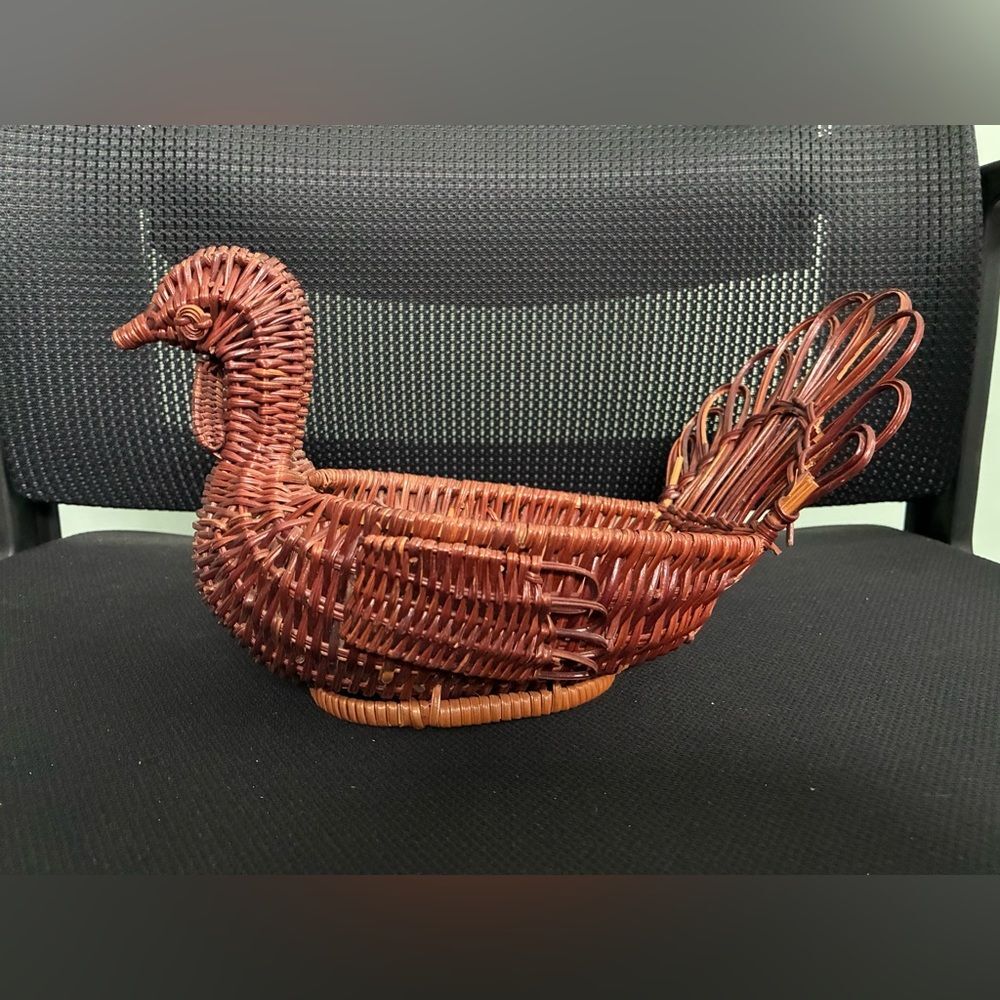 Vintage Basket Turkey Shape Woven Wicker Thanksgiving Table Planter Centerpiece